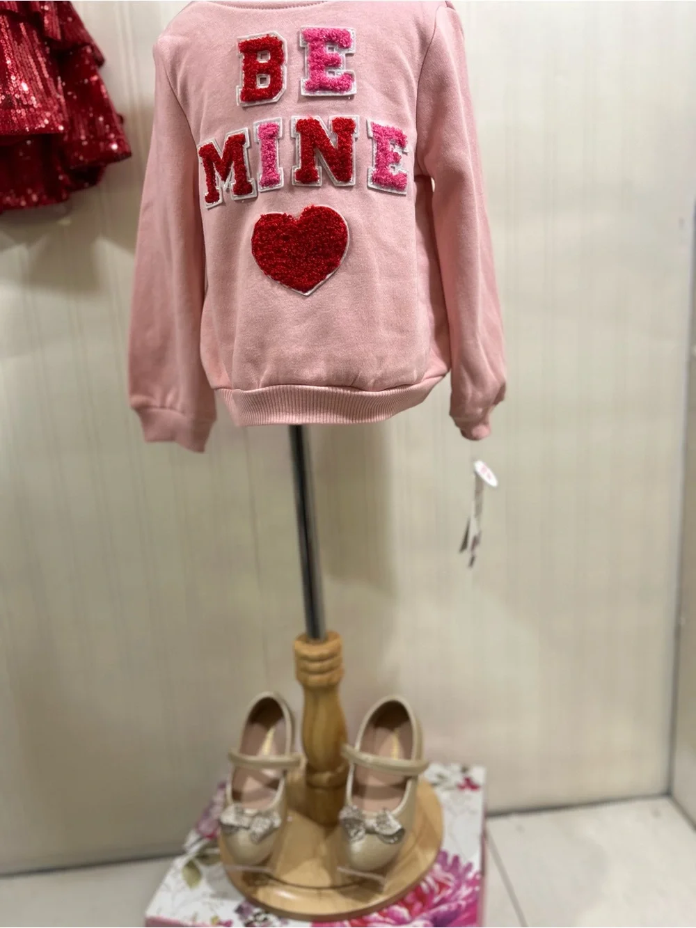 Little Lass Pink Sweatshirt and Red Sequin Skirt Set